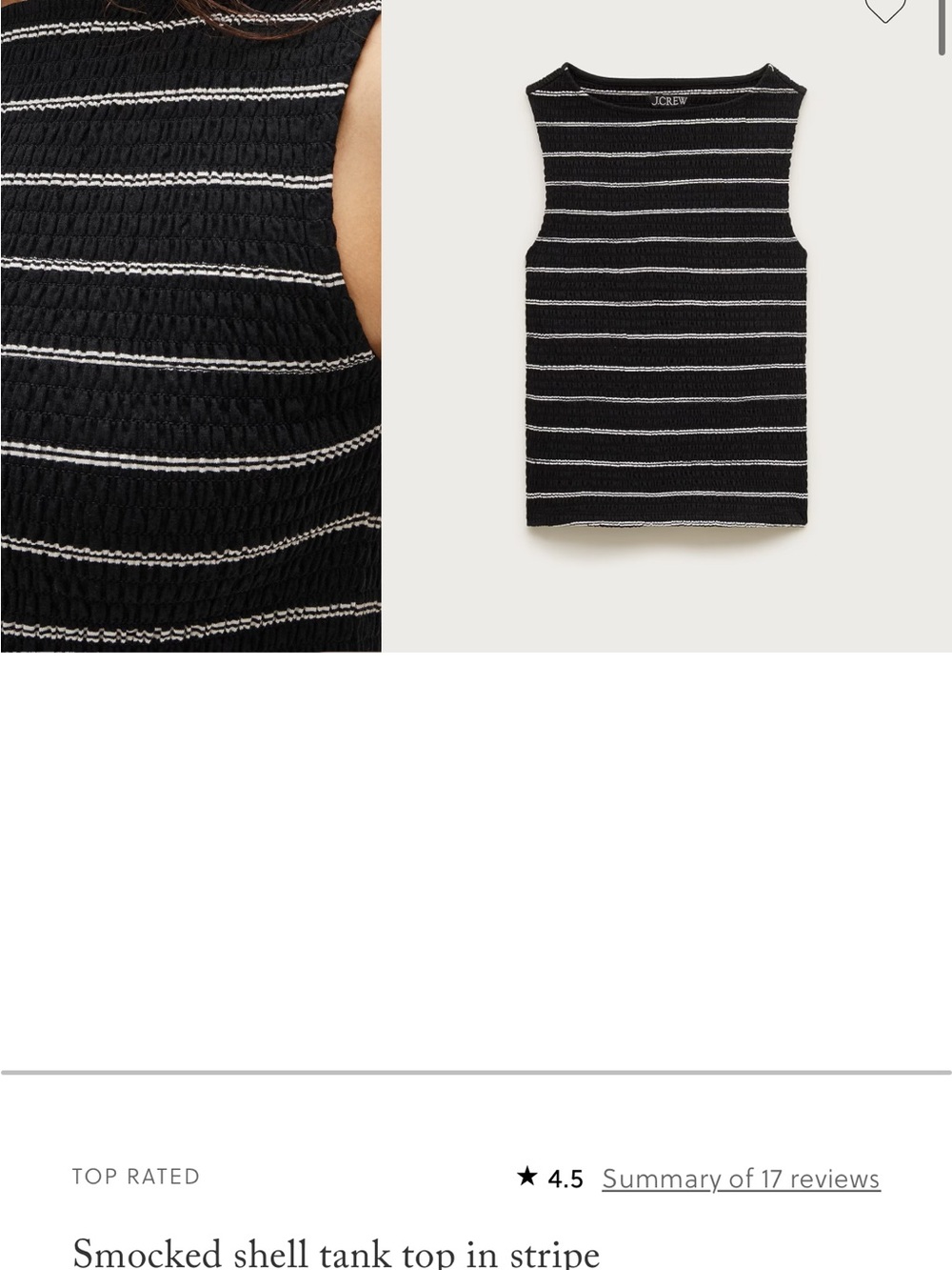 J.Crew Smocked shell tank top in stripe - Dahlia Stripe Black Ivory
